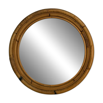Round rattan mirror from the 60s Spain