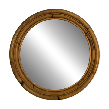 Round rattan mirror from the 60s Spain