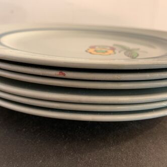 Set of 6 dessert plates in old earthenware from Sarreguemines, Diablerets model