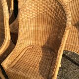 Vintage rattan set dining table and its 6 chairs