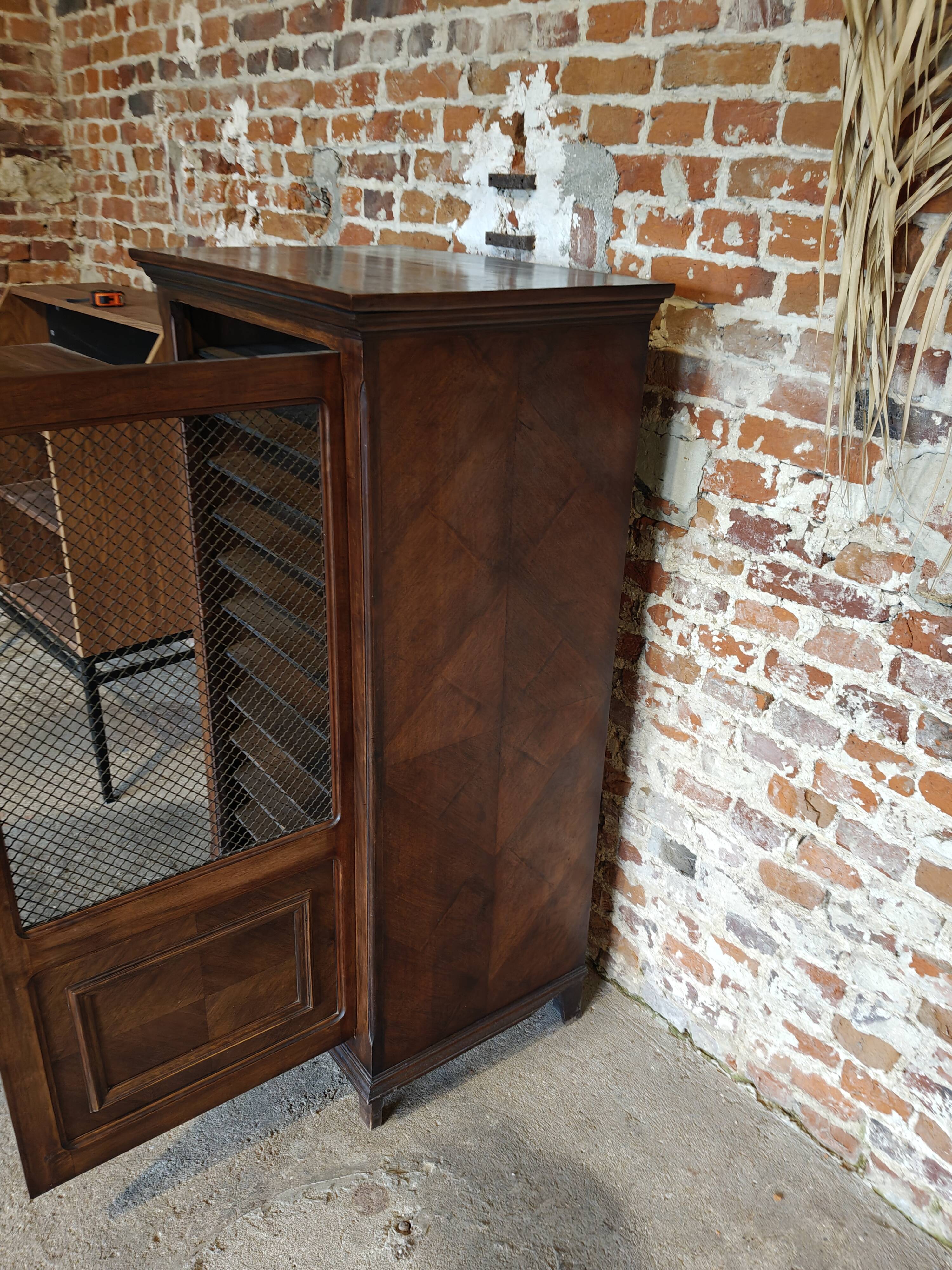 Antique printer's style wooden workshop furniture – mesh door