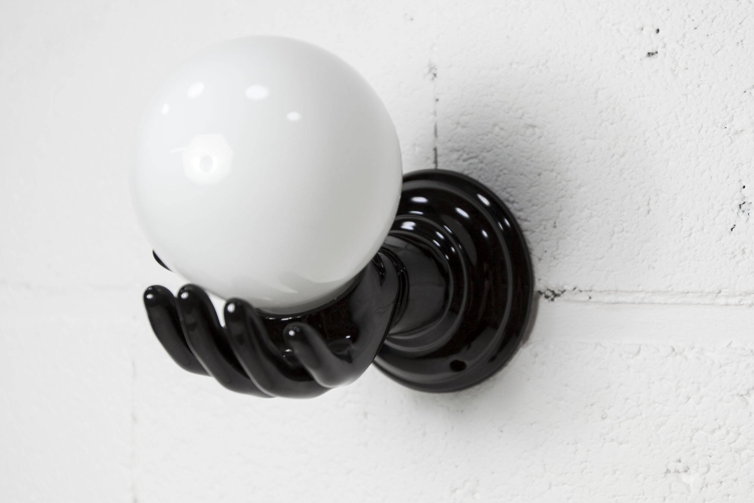 Main wall lamp in black ceramic 1960 original opaline globe