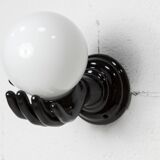 Main wall lamp in black ceramic 1960 original opaline globe