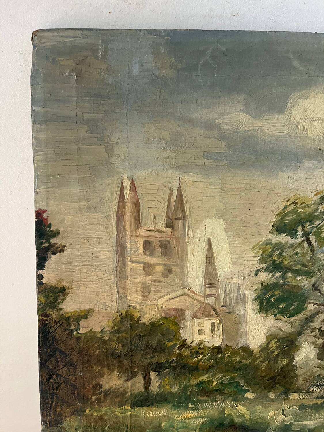 Stroll along a riverbank, oil on canvas