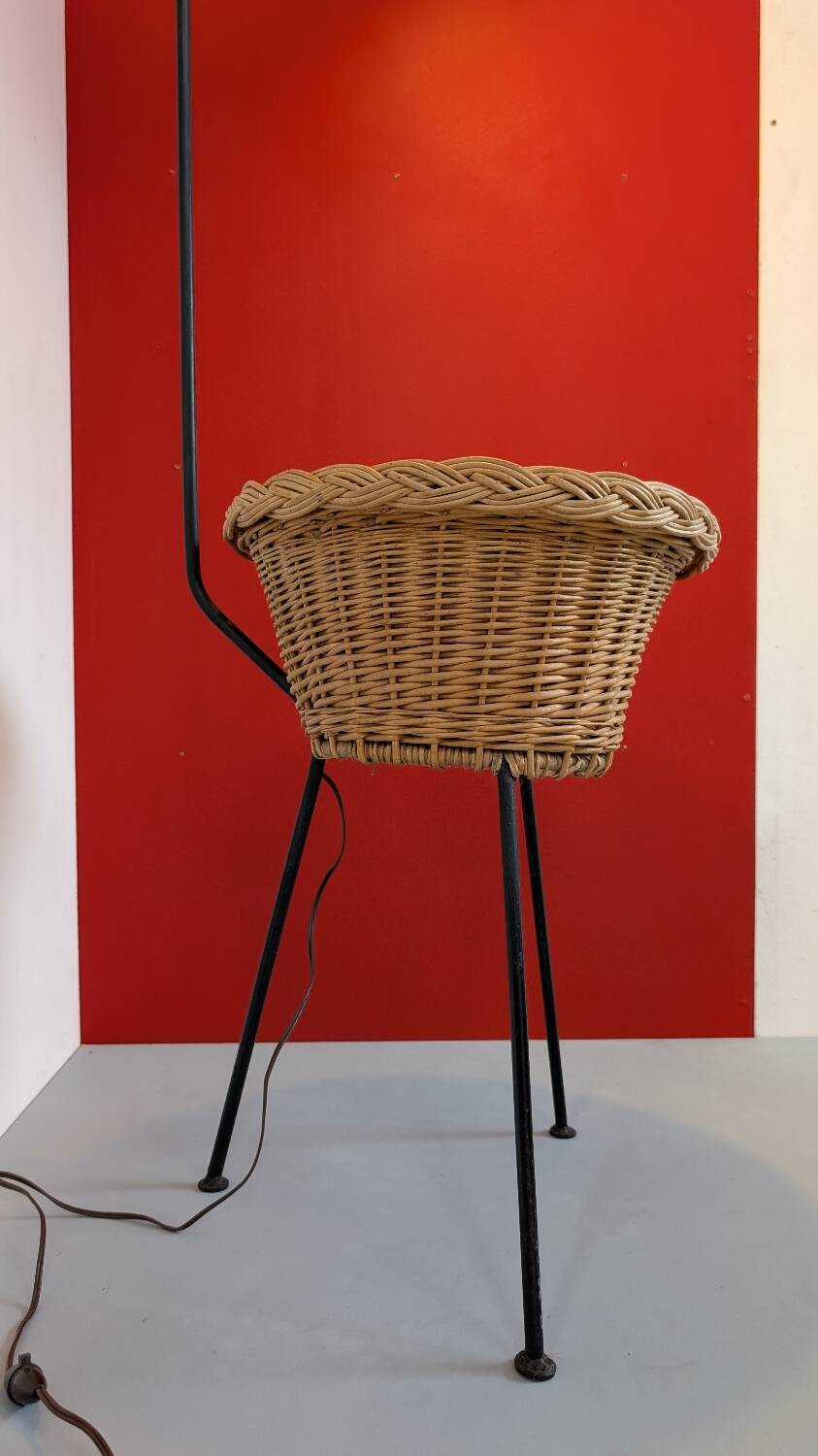Lampadaire vintage - rotin et bambou - années 1950
