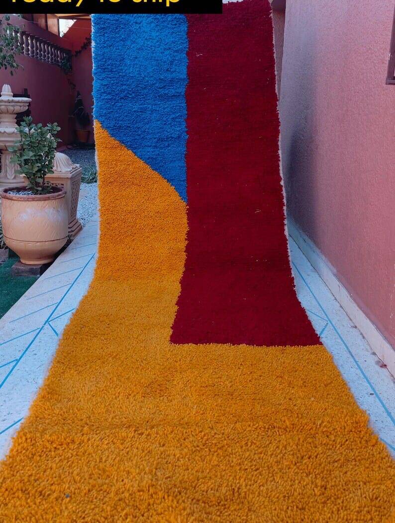 Handmade traditional pure wool carpet for the hallway, size 75x300 cm.