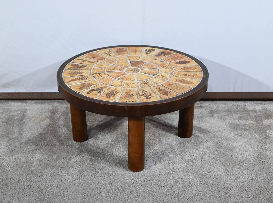 Small Salon Table in Ceramic by Vallauris, signed R.Capron, Collection Les Herbiers - 1960