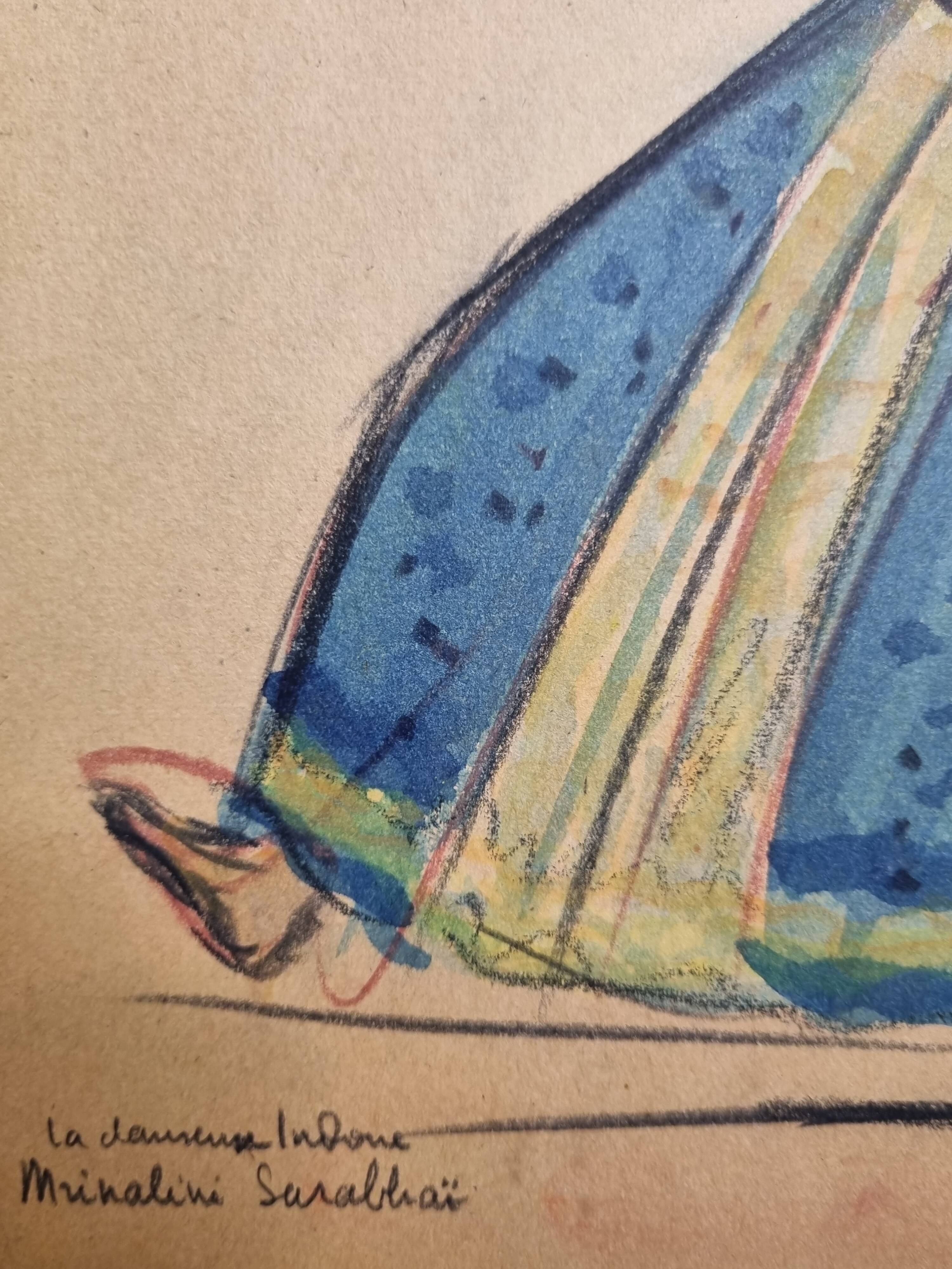 Sketch of Mrinalini Sarabhai, original drawing by Jean Target, 1950s, 38 cm x 28.5 cm