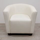 White faux leather armchair