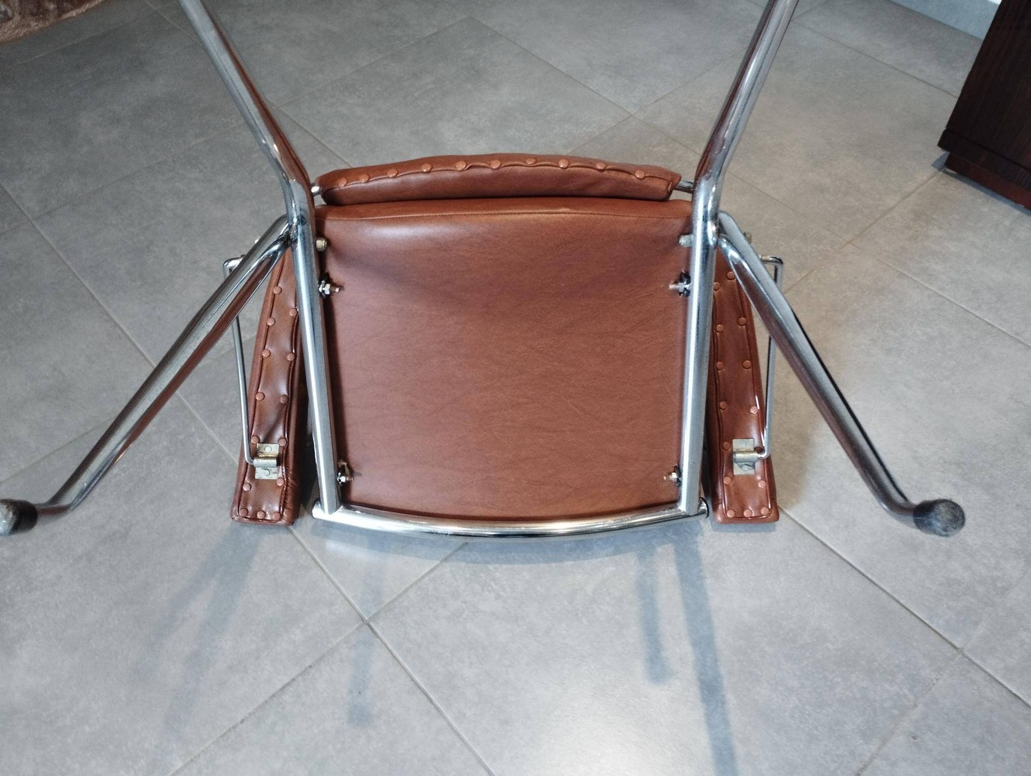 Folding chair attributed to A. Monpoix, modernist design, mid-century, vintage.