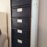Metal column ten valves storage cabinet administration. Black mast and wood color
