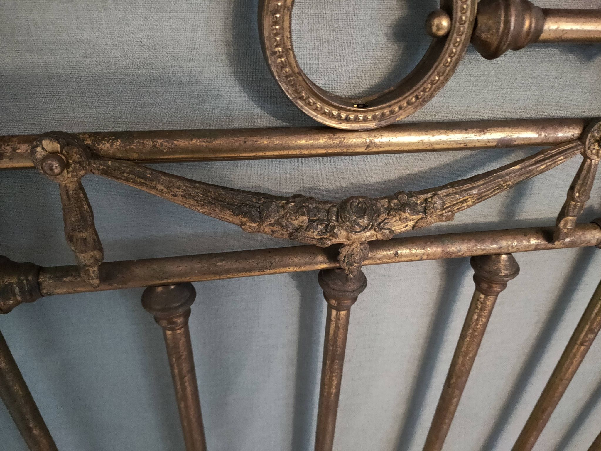 Oak and brass headboard from the 20s-30s