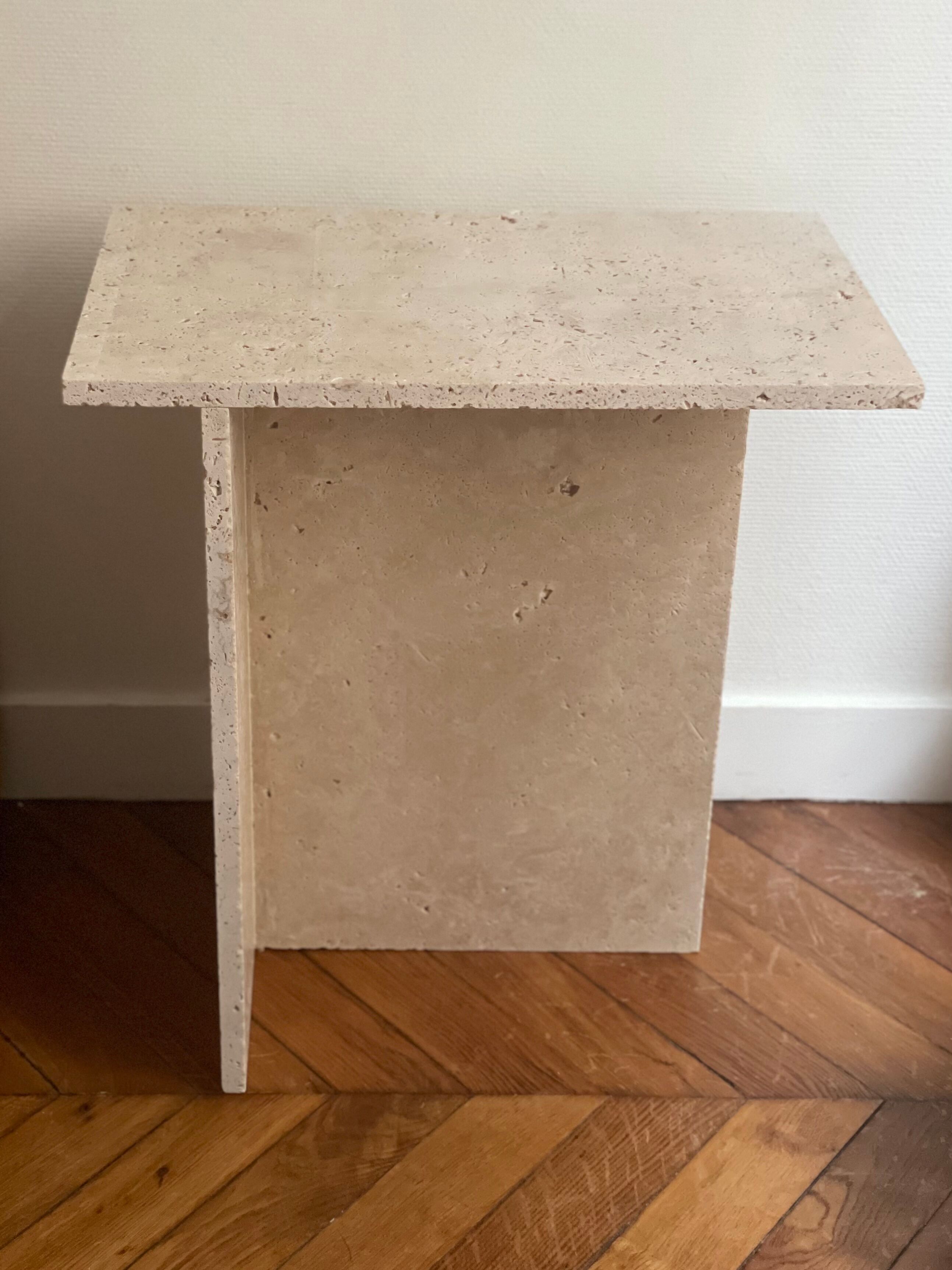 Minimalist travertine stone side table