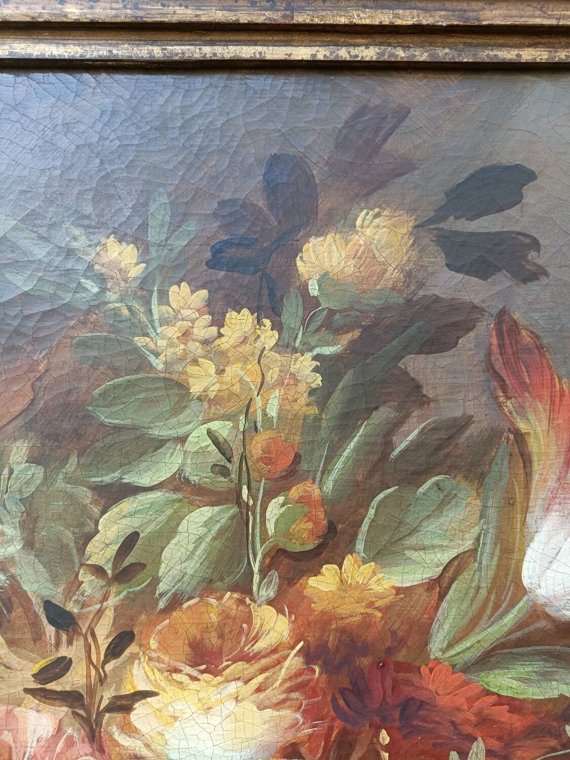 Framed flower bouquet tableau, 19th century.