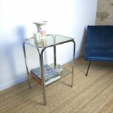 Chrome smoked glass side table