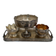 set of 3 silver metal chisel bowls with their tray