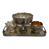 lot de 3 coupelles en metal chisel argenté avec leur plateau