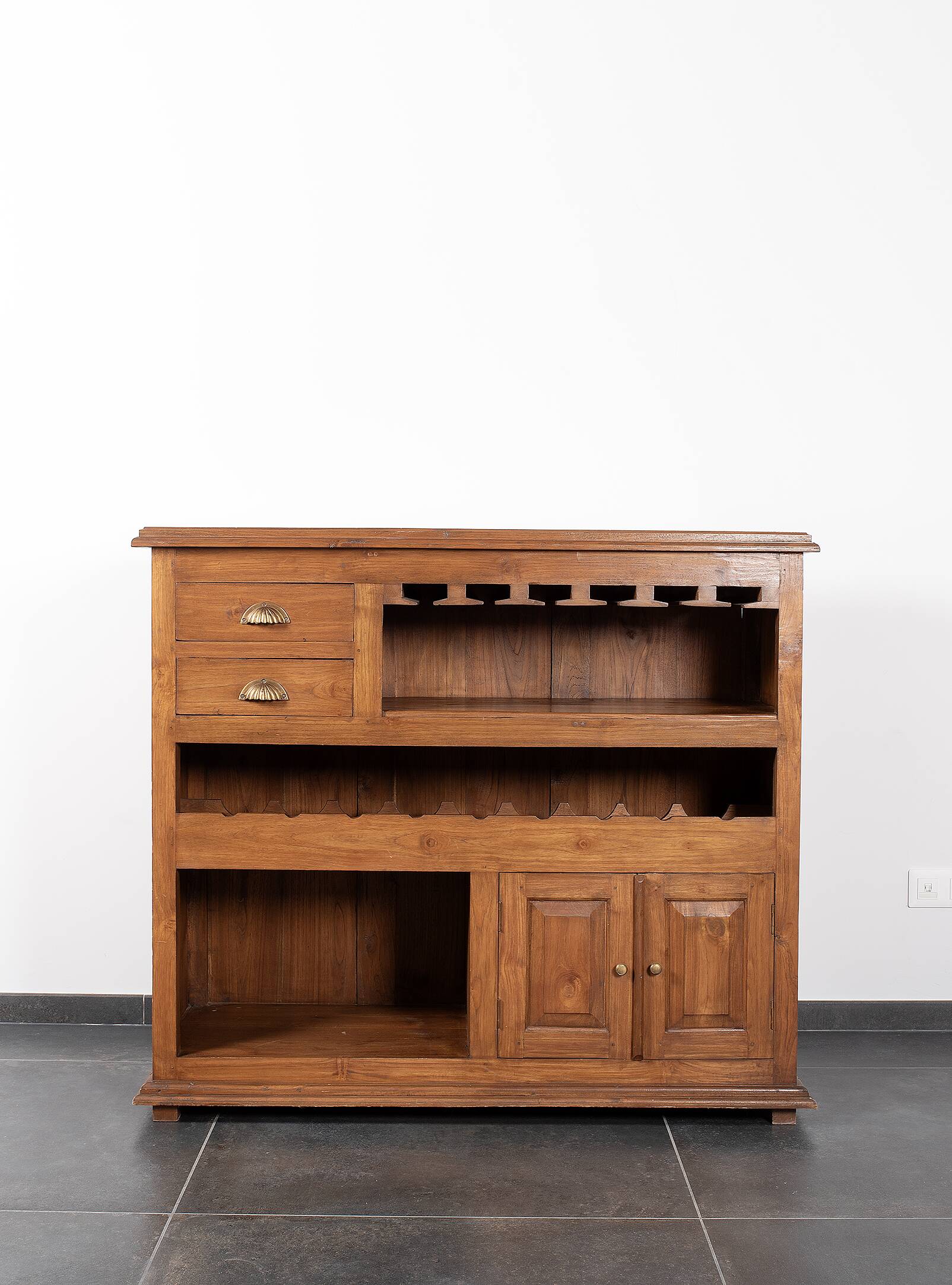 Vintage bar cabinet, bottle rack, with drawers