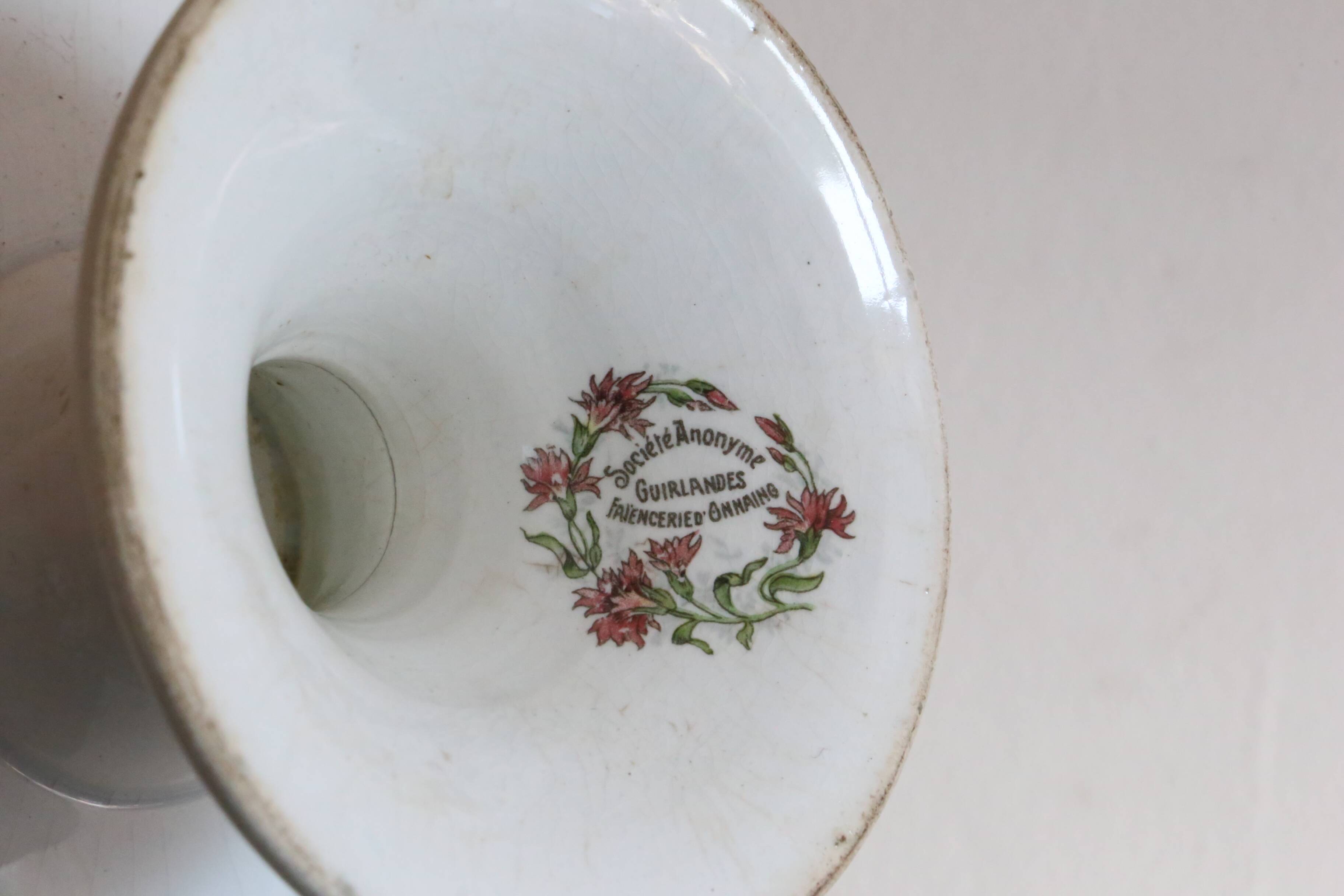 Antique dish, polychrome ironstone compote dish, “Guirlandes” model from the