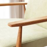 Set of Scandinavian Lounge Chair and footrest Olive corduroy Classic Design