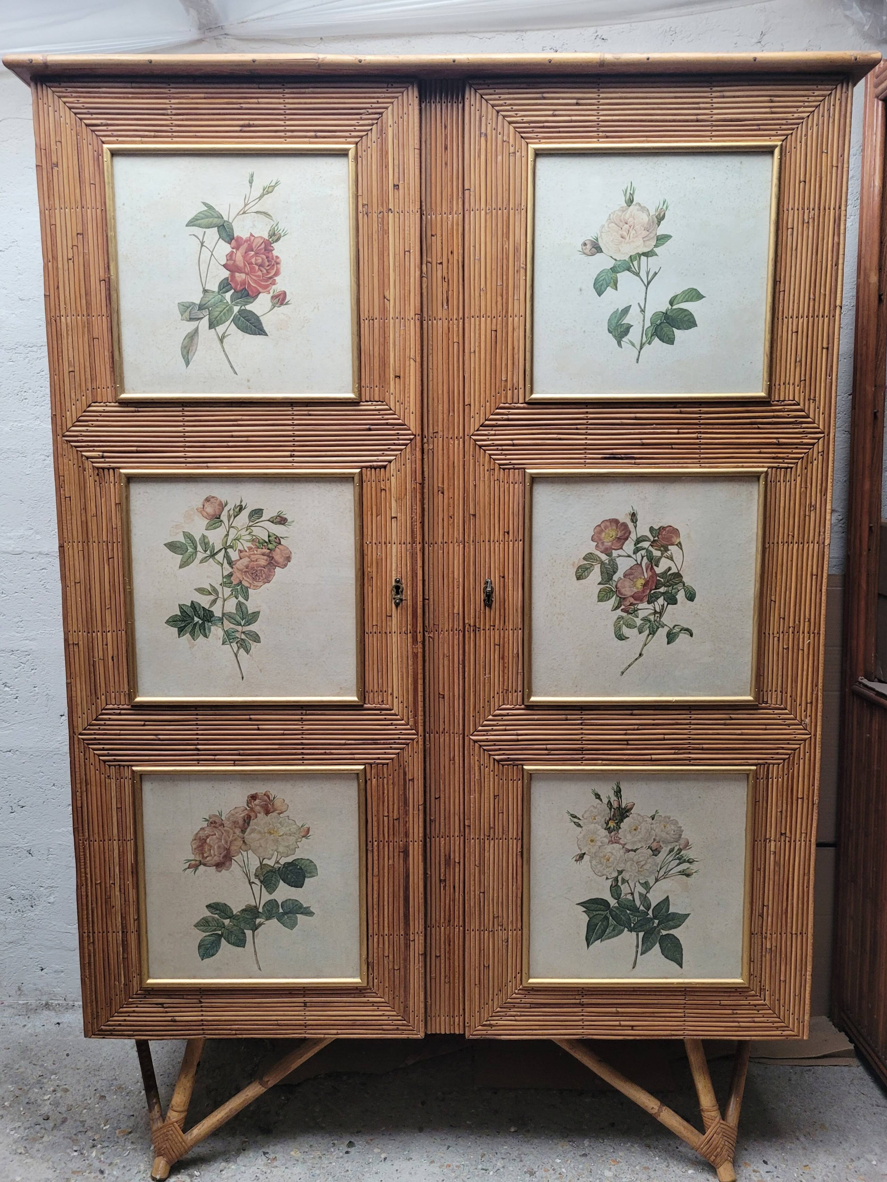 Vintage 1960s split bamboo and rattan wardrobe