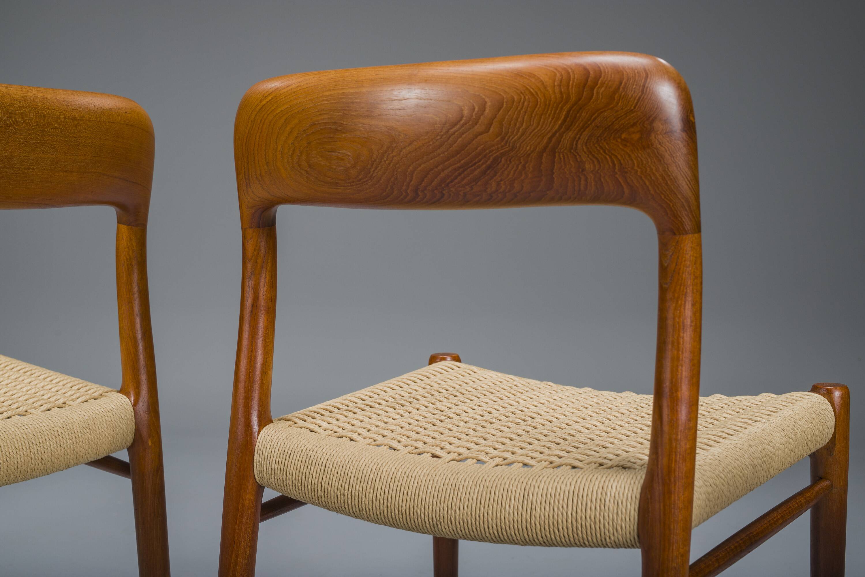 Danish Teak Mod. 77 Dining Chairs with Paper Cord by Niels O. Møller for JL Møllers, 1959, Set of