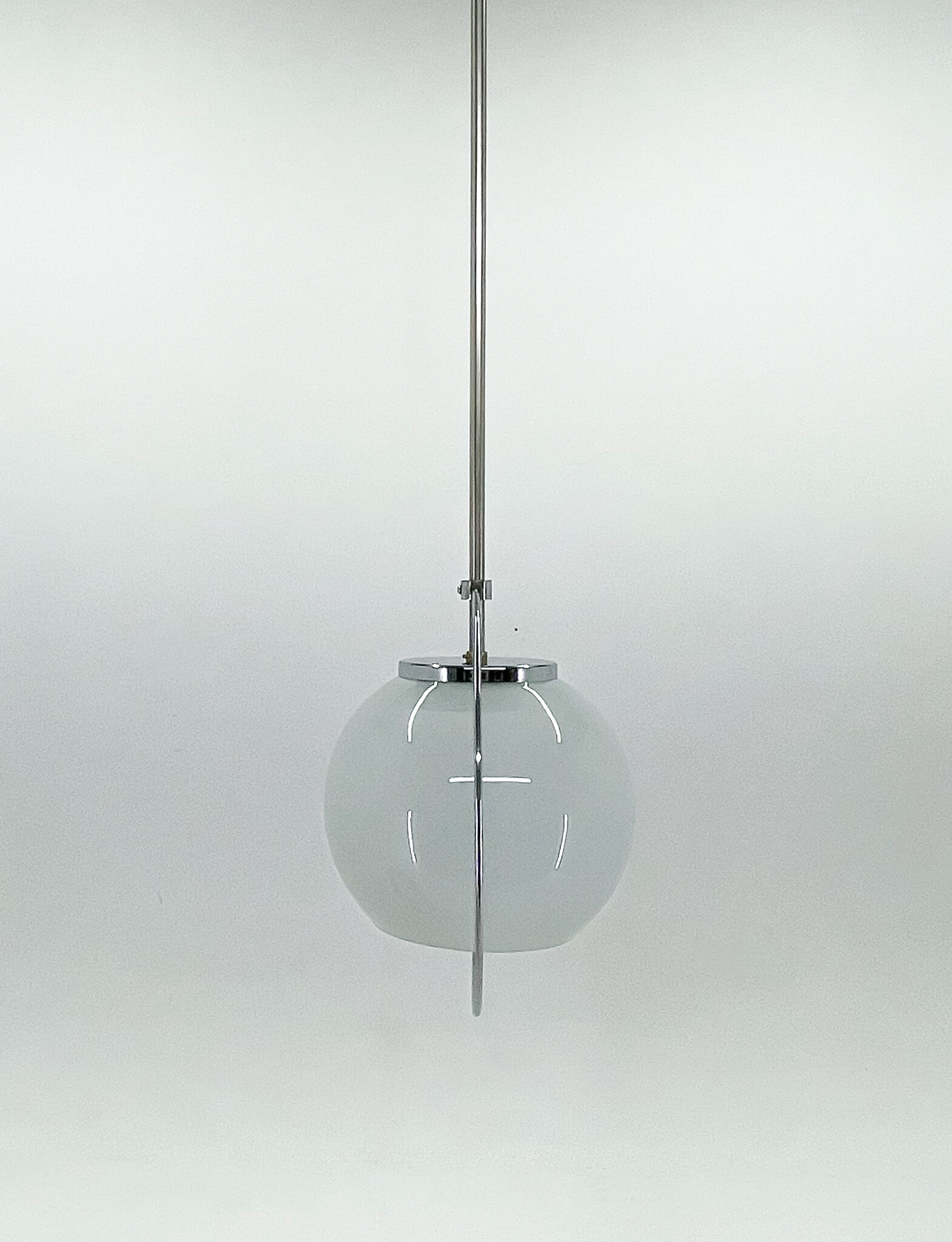 Mid-century milk glass & chrome pendant light