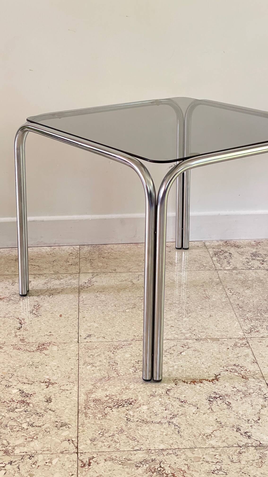 1970s coffee table glass and chrome steel