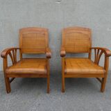 2 colonial bamboo and teak armchairs