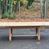 Extendable farmhouse dining table restored in solid oak, 19th century, 180-280cm