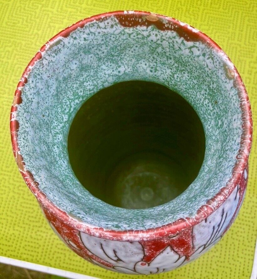 Vase in glazed ceramic decoration of flowers signed below italy - vintage 1950