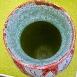 Vase in glazed ceramic decoration of flowers signed below italy - vintage 1950