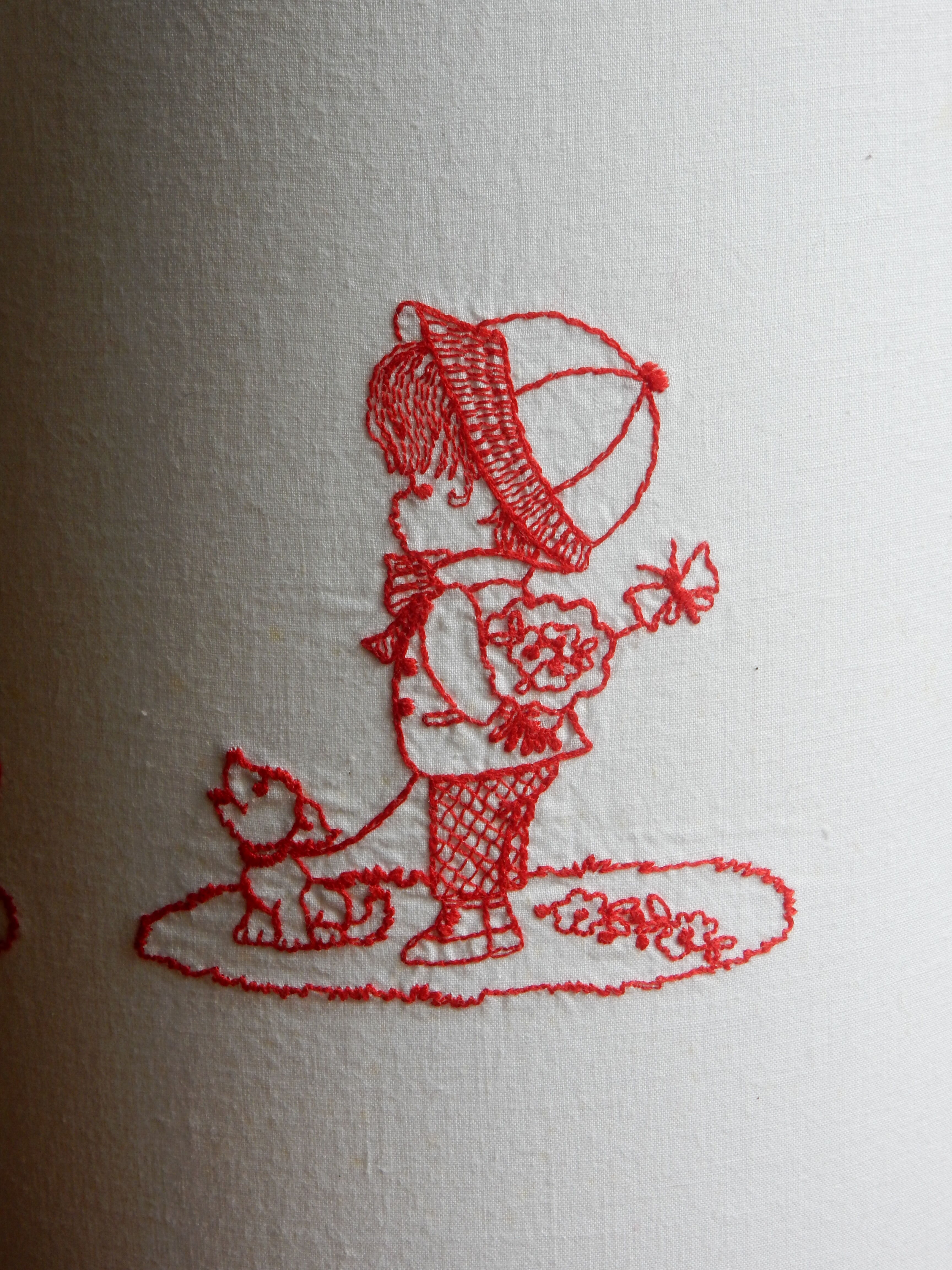 Wall lamp childish red embroidery 80s