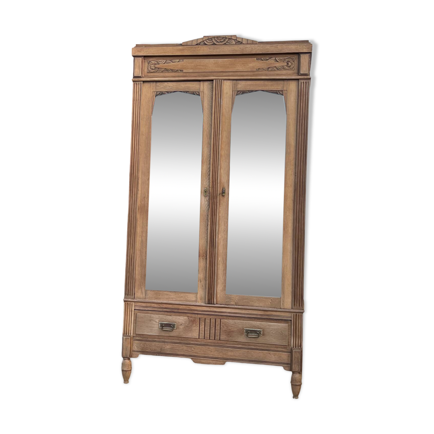 Antique Parisian wardrobe in raw solid oak