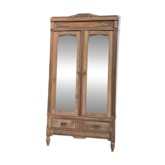 Antique Parisian wardrobe in raw solid oak