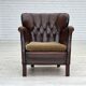 Fauteuil danois des années 1930, cuir marron, velours.