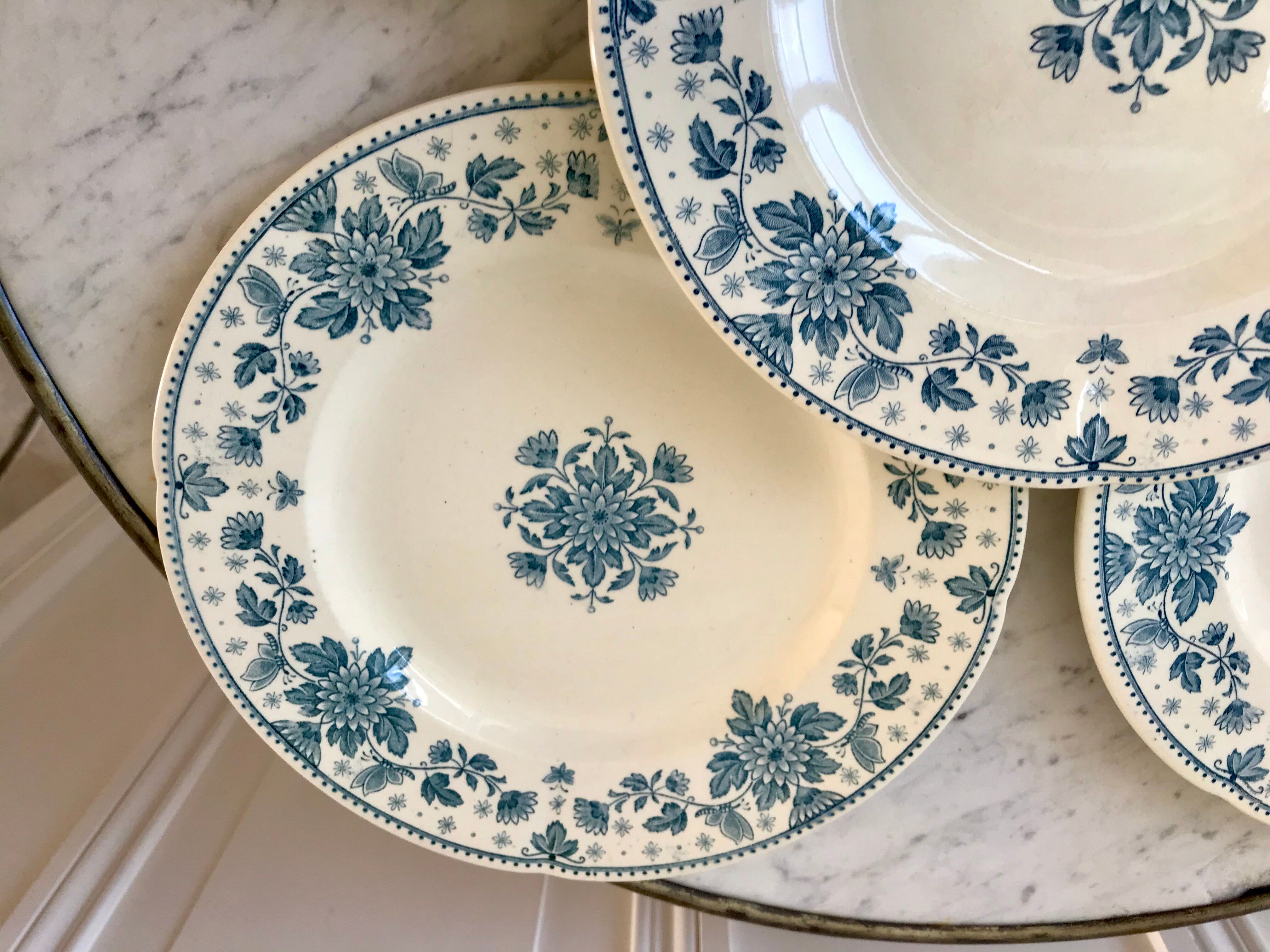 5 flat plates Terre de Fer Sarreguemines model "Estrèes" XIXth