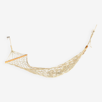 Cream and wood rope hammock