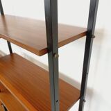 Vintage Italian triple modular bookshelf in teak and metal.