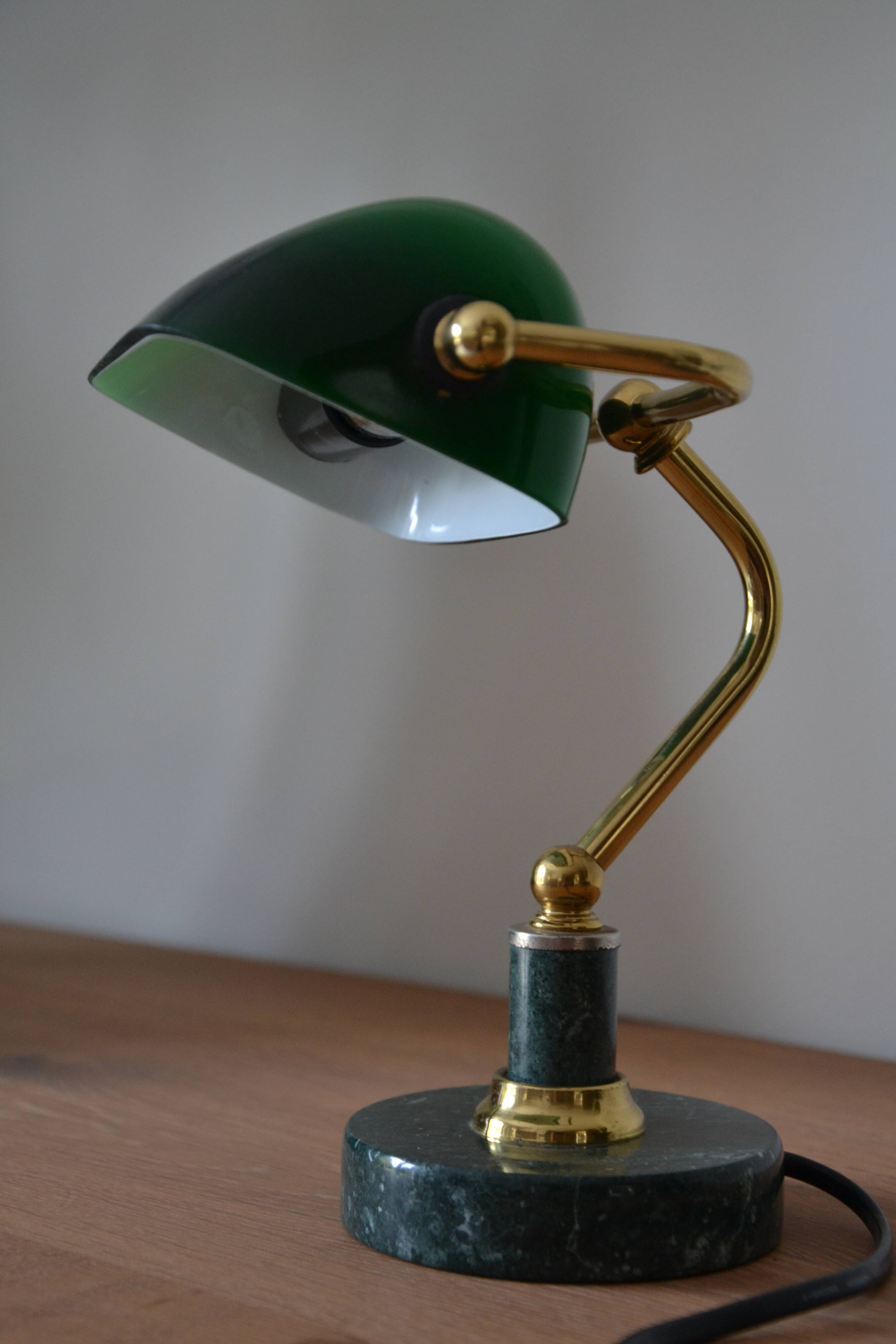Lampe de banquier socle en marbre vert