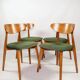 Scandinavian design dining room chairs in green velvet, set of 4