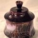 Covered sugar bowl Vallauris glazed ceramic brown old pink A152-3