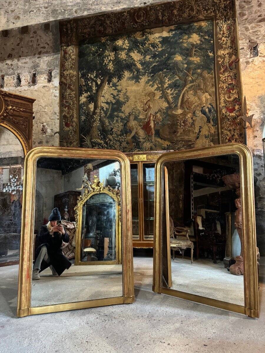 Pair of Louis Philippe period mirrors in gilded wood 1.30m x 89cm