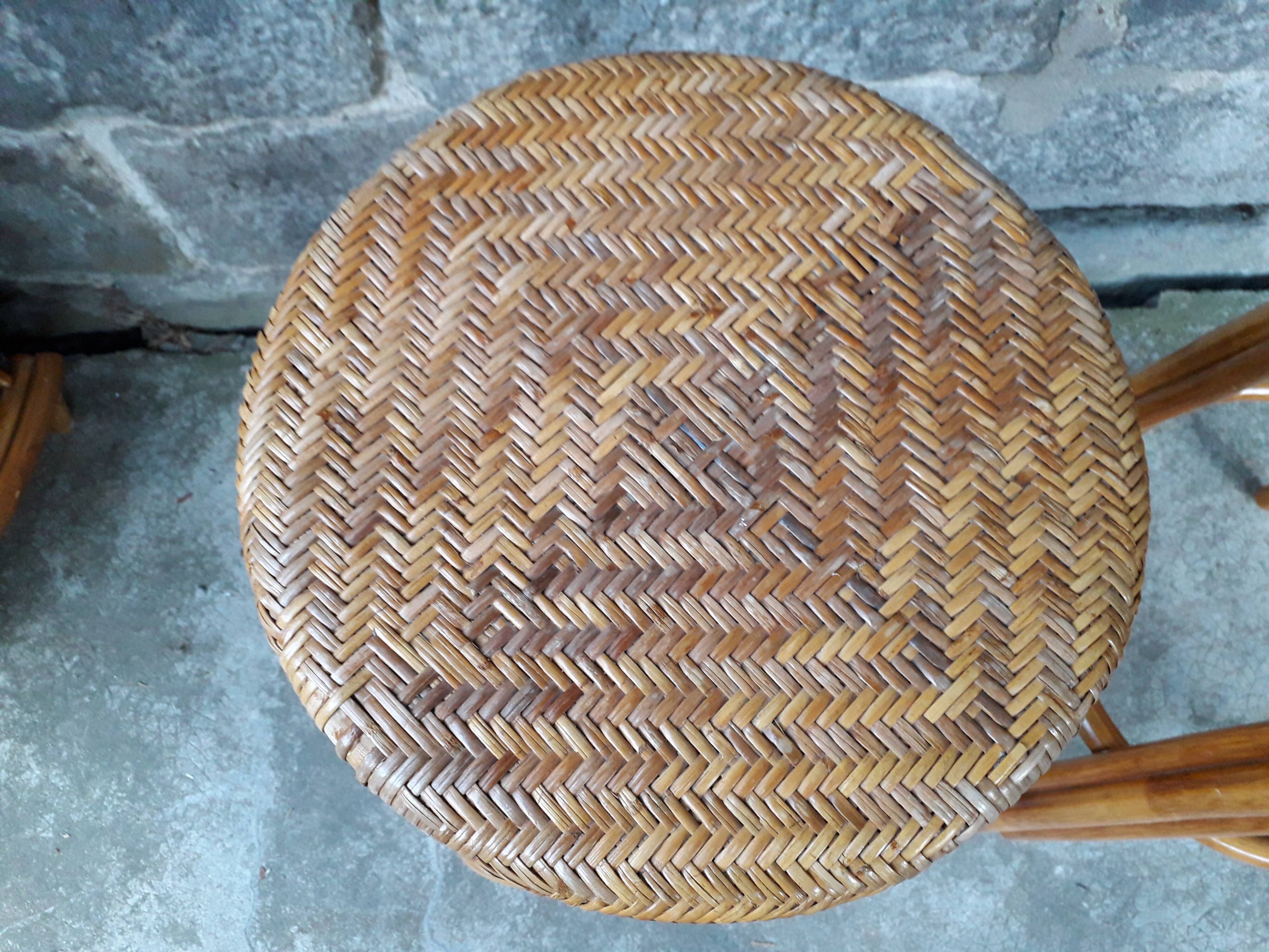 Bar en rotin vintage & ses tabourets