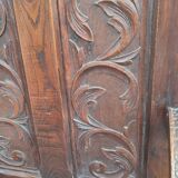 Neo-Gothic style cathedra armchair in carved oak