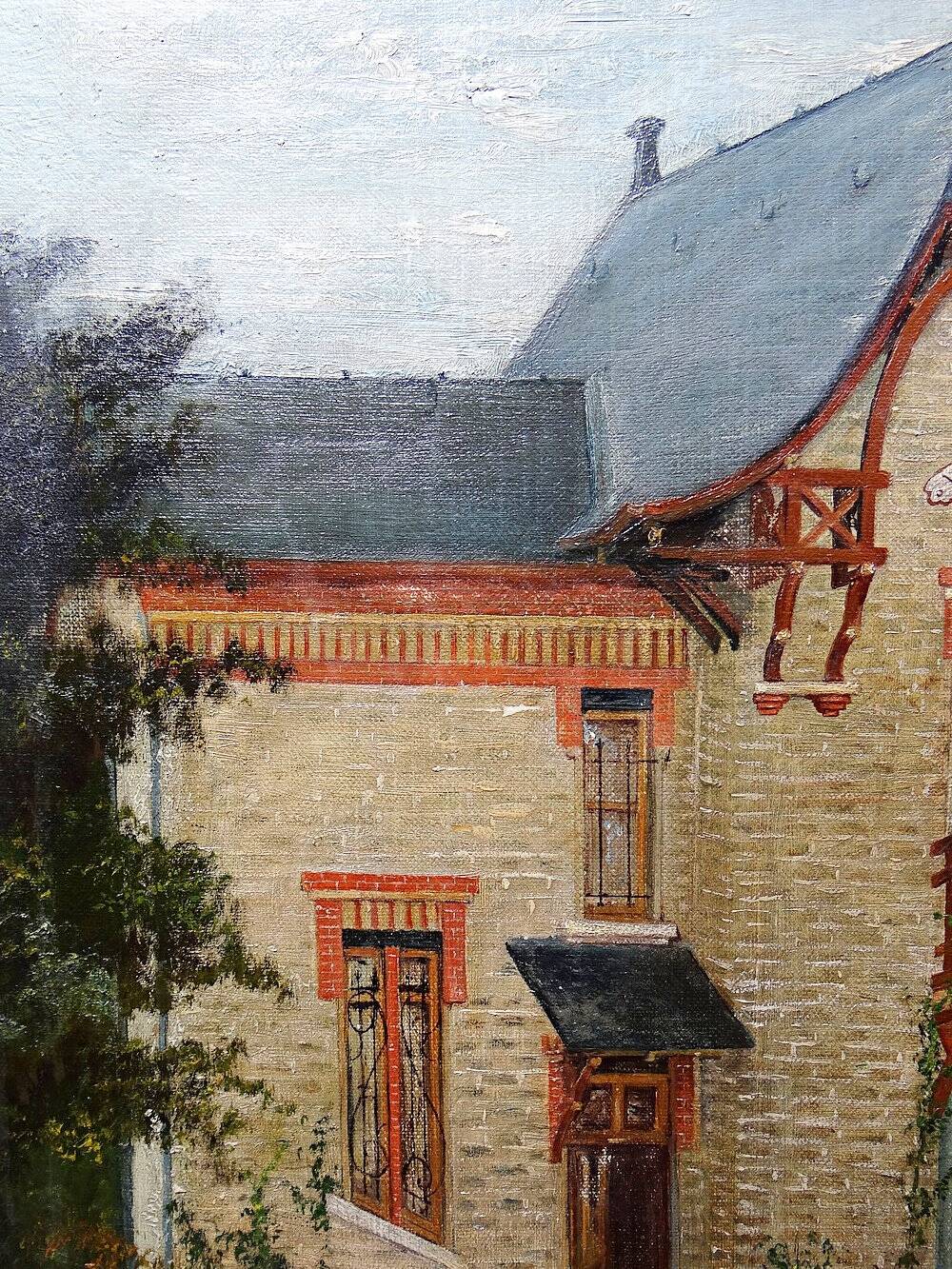 Large painting "Villa Camille" from the 1940s-60s, oil on canvas signed M. Lesoll.