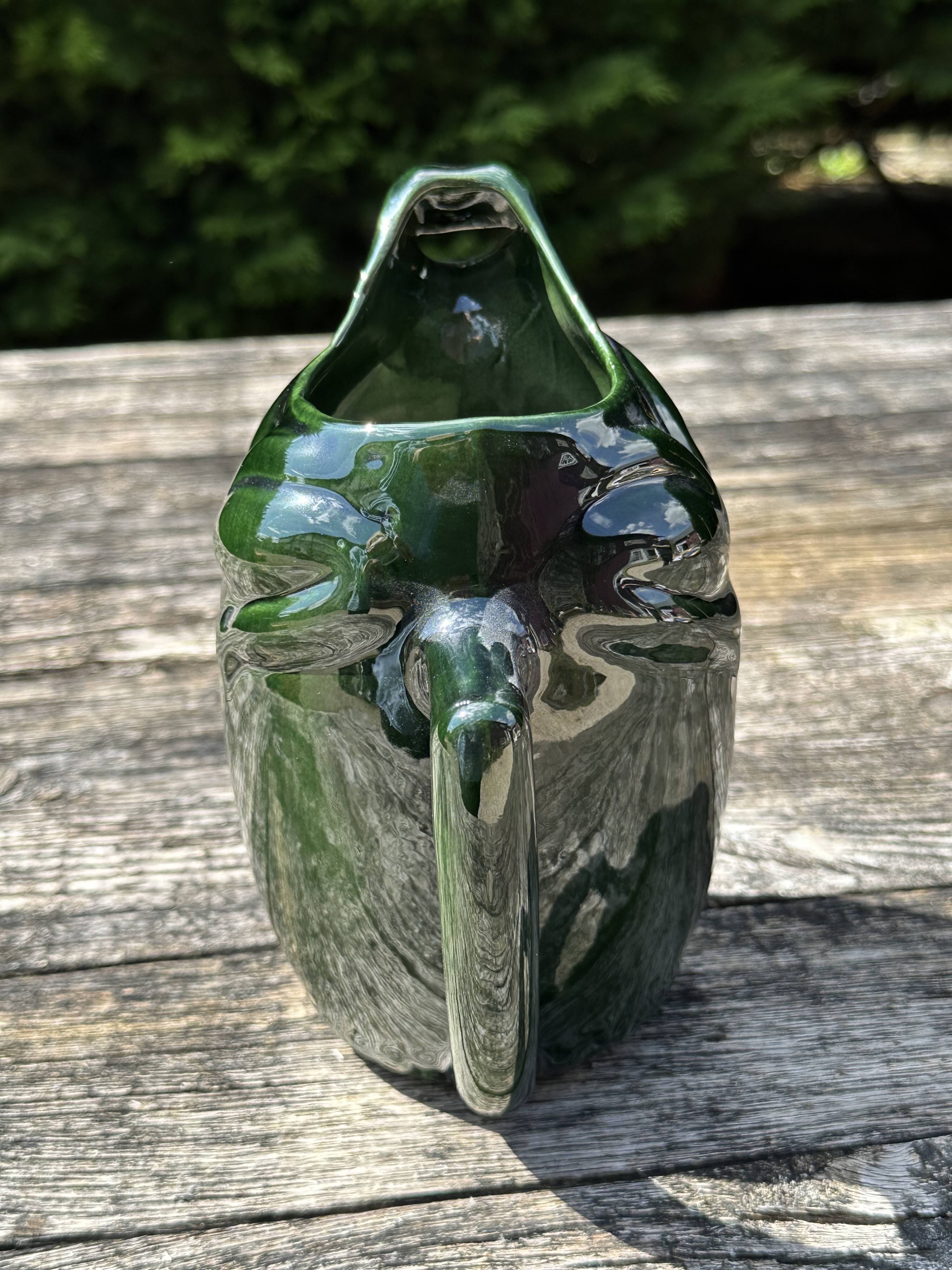 French ceramic dark green frog pitcher