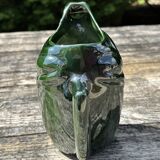 French ceramic dark green frog pitcher