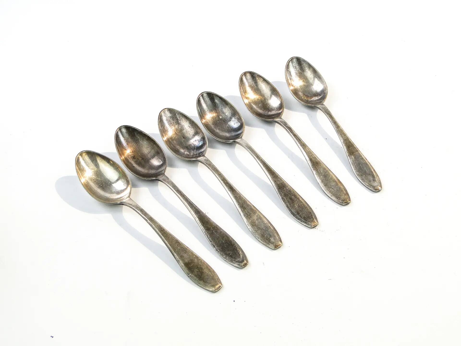 Set of mocha spoons, mid-century modern, silver-plated brass, D. Fraget, Poland, 1950s