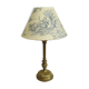 Ancient bronze lamp with its blue Jouy canvas lampshade